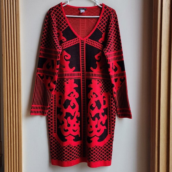 VENUS Red/Black Print Sweater Dress Size 1X - Picture 7 of 16